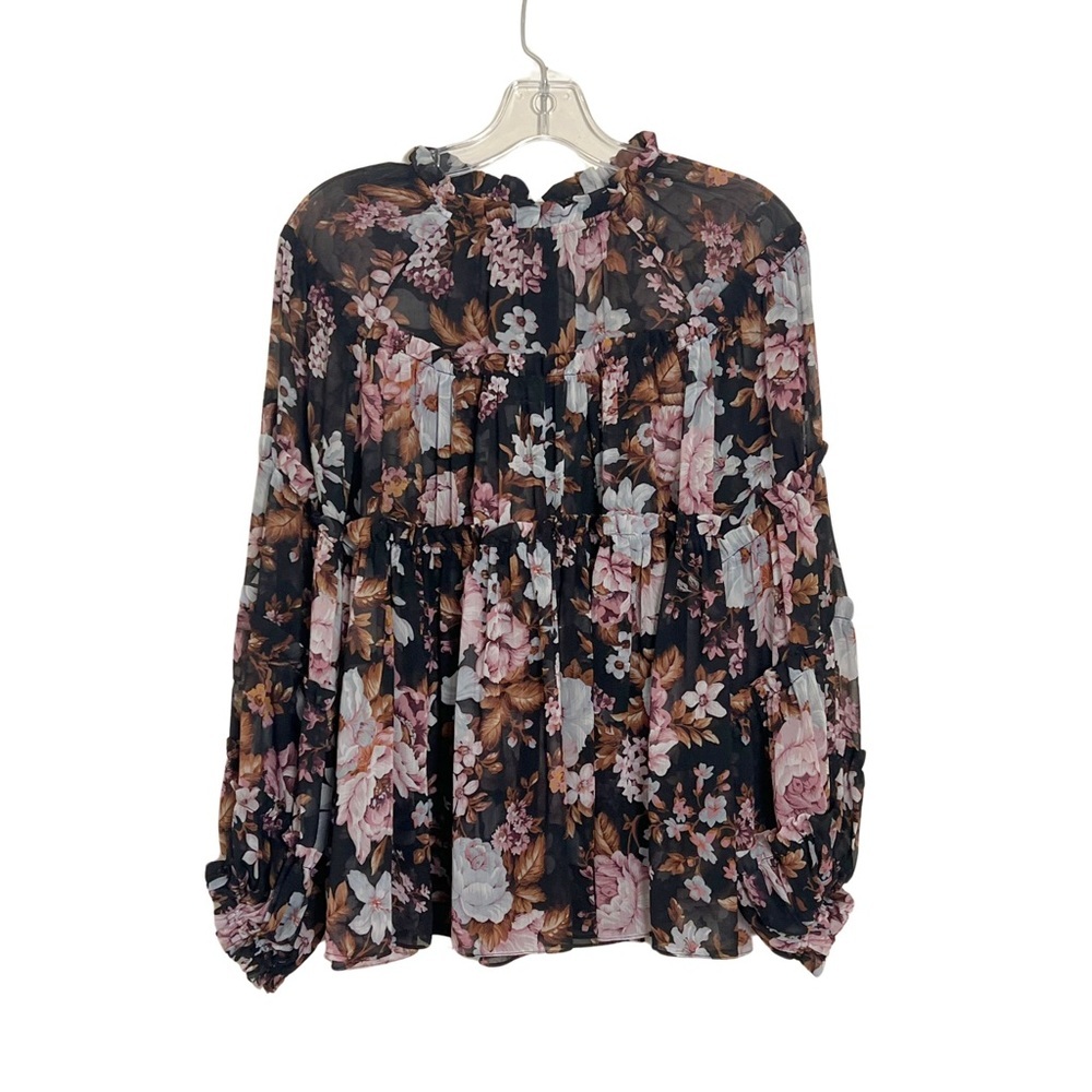 o.p.t. Sheer‎ Black Floral Peasant Boho Fairy Cottagecore Blouse Top Size Medium